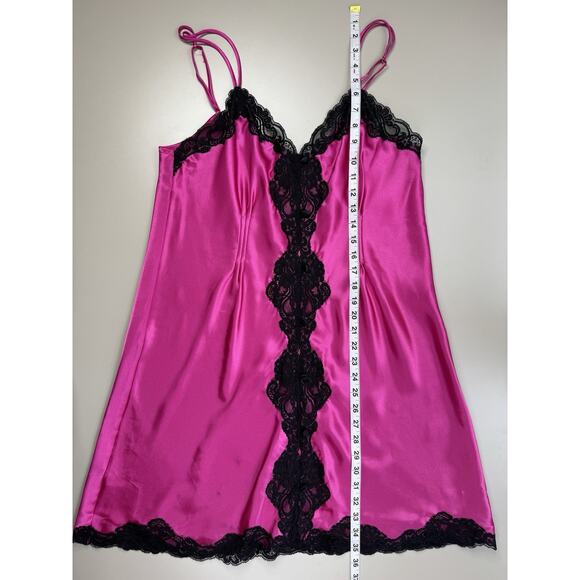 VTG Y2K Morgan Taylor Babydoll Satin Pink Slip Dress XL Chemise Lace Trim Teddy - Picture 6 of 14
